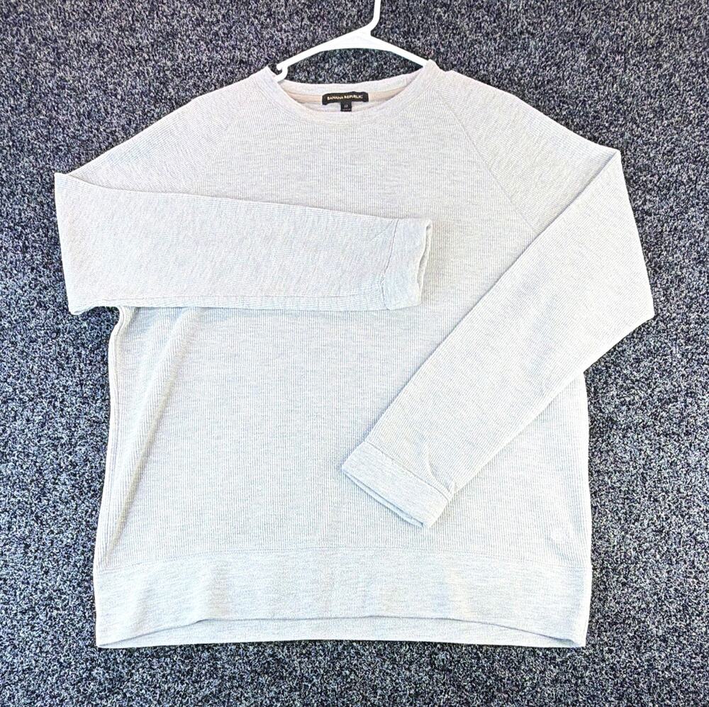 Banana Republic Mens M Gray Crew Neck Cotton Knit Pullover Sweater Logo